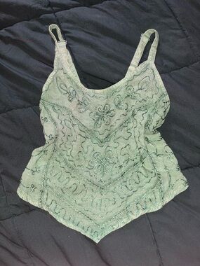 Embroidered Mint Green Women's Tank Top